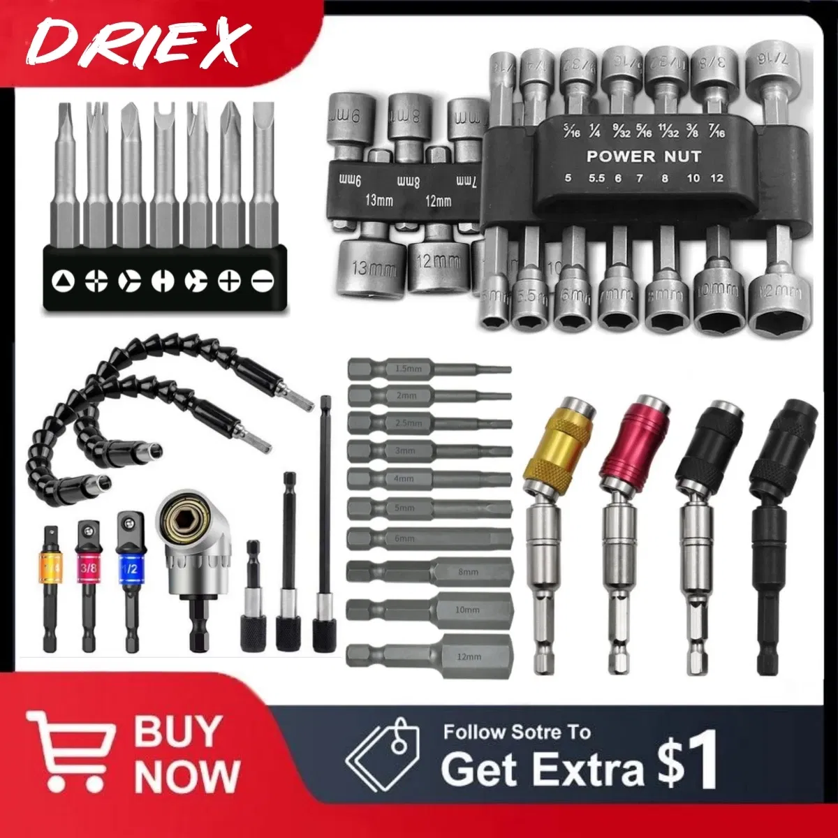 Color: Green - Flexible Drill Extension Hex Shank Drill Nut Driver Bit Set Bendable Drill Bit Extension+ScrewdriverBit+Universal Socket Adapter