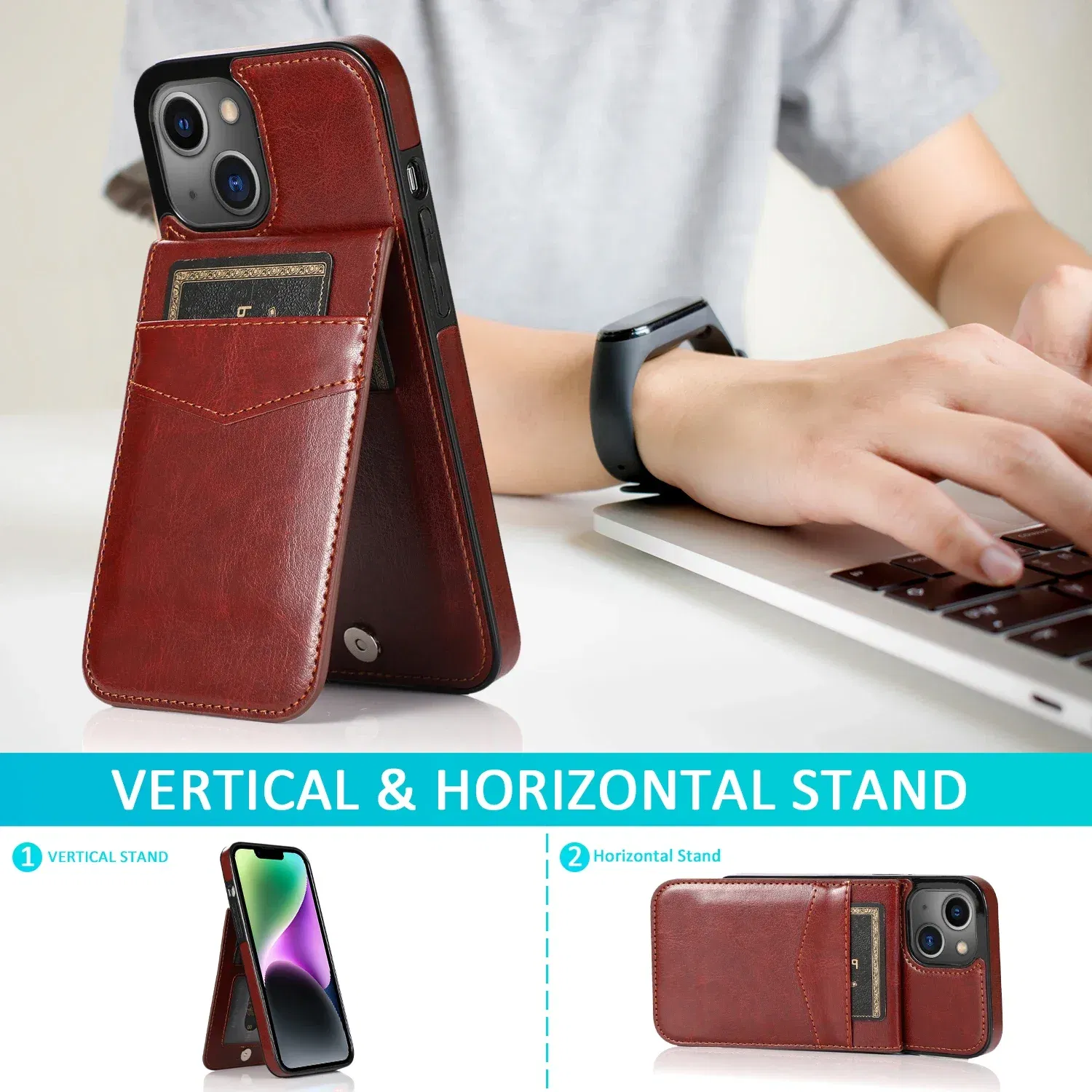 Color: Blue, Material: Other - Faux Leather Wallet Kickstand Phone Case for IPhone 13 12 Mini 16E 16 15 14 11 Pro Max X XR XS 7 8 Plus Case with Credit Card