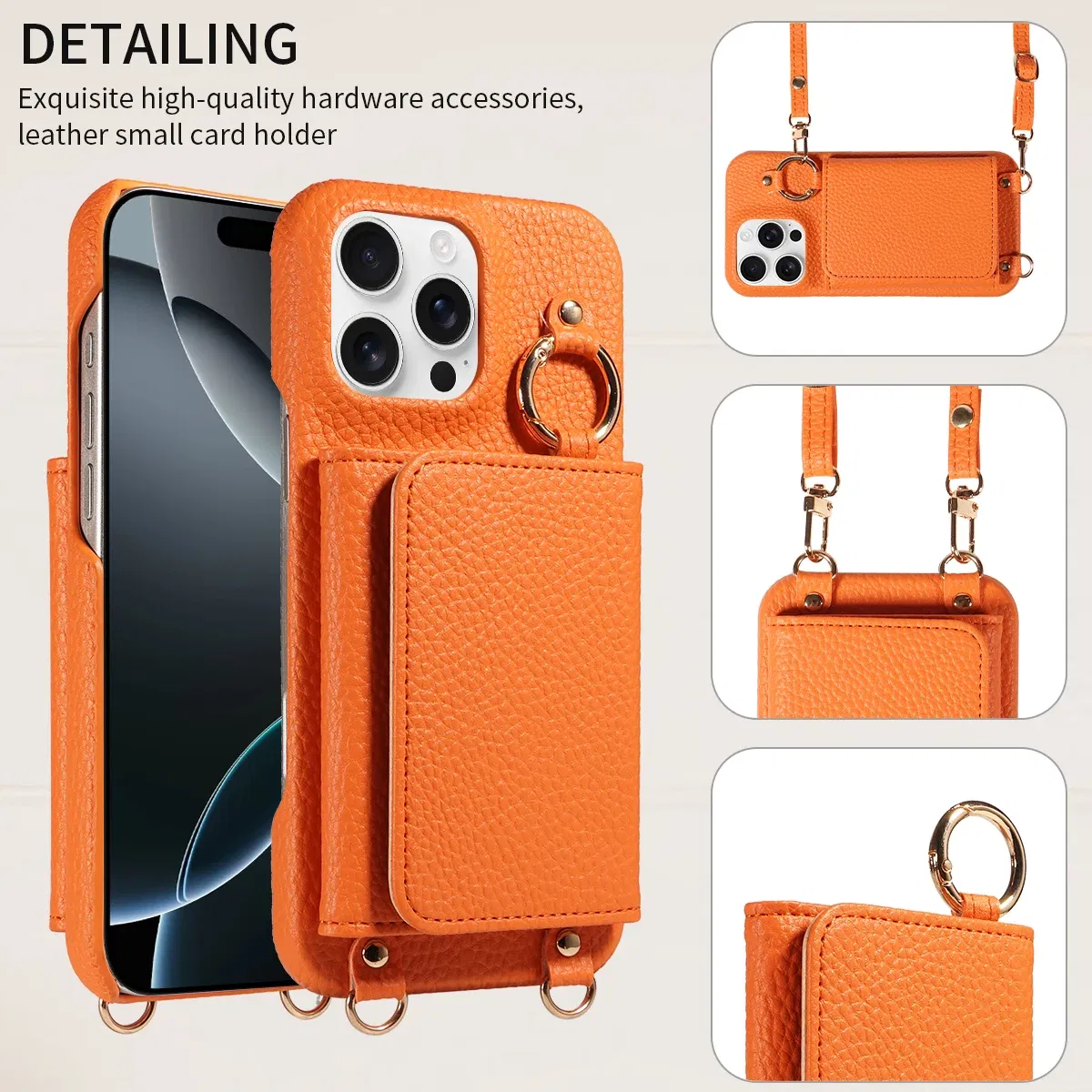 Color: Orange, Bundle: Case & Strap, Material: Artificial Leather, Compatibility by Model: iPhone 15 Plus - For IPhone16 15 Pro Max 14 13 12 Series PU Leather Magsafe Magnetic Wireless Charging Shockproof Crossbody Wallet Phone Case