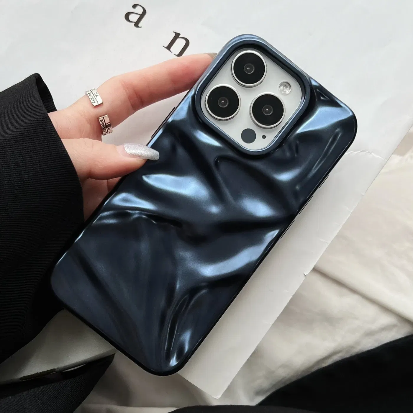 Color: Blue, Compatibility by Model: iPhone 11 - Soft Matte 3D Wavy Pattern Phone Case For iPhone 16 17 ProMax 17 Air 15 14 Plus 13 12 Pro Max 11 ins Water Ripple Creative Cover