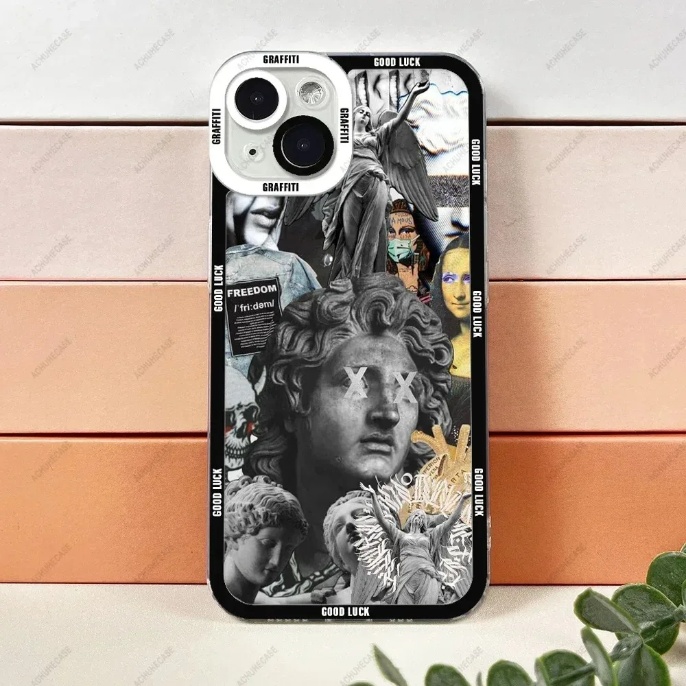 Color: Clear, Material: Silicon - Aesthetic Statue Art Phone Case For iPhone 16 15 14 13 12 11 Pro Max XS X XR Plus Mini Luxury Transparent Soft Funda