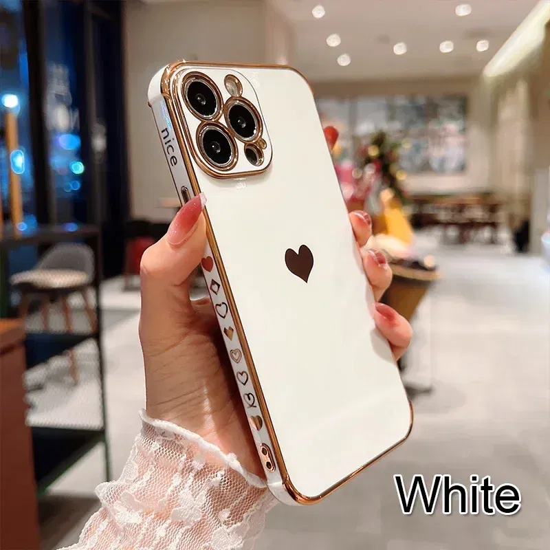 Color: MULTI, Compatible-Phone Models: For iPhone 14, Ships From: CN - Electroplating Side Love Heart Phone Case For IPhone 16 15 14 13 12 11 Pro Max XR 8 Plus SE2/SE3 Shockproof Back Cover