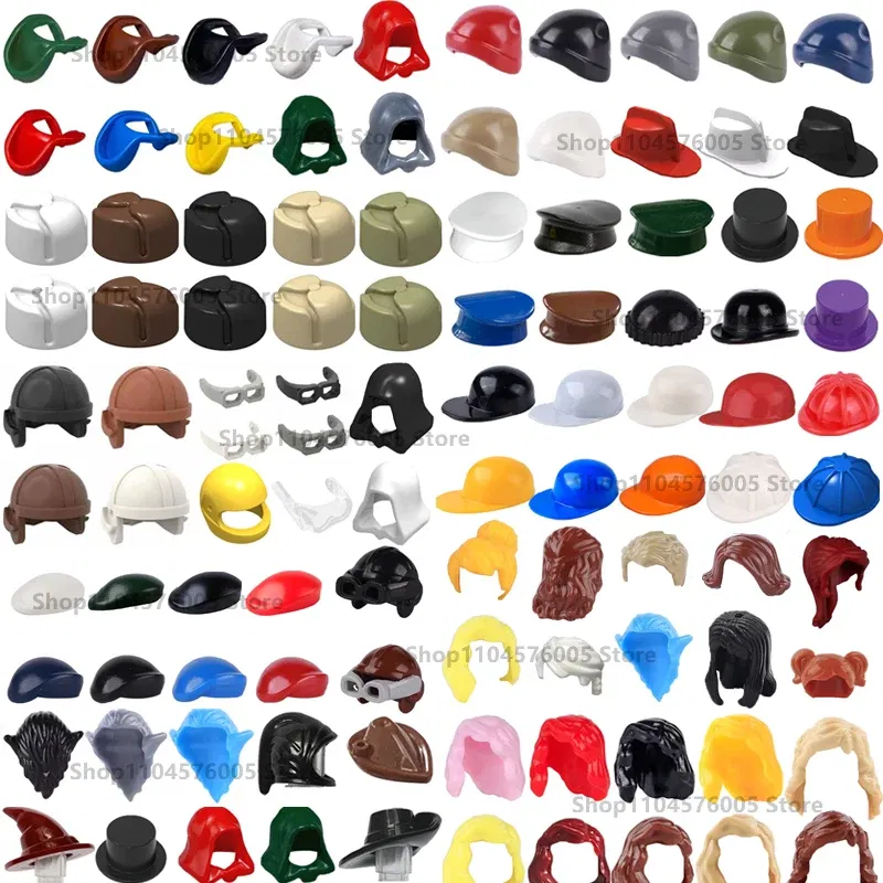 Color: Trans-dark Pink - MOC Brown Hair Building Blocks City Figures Body Creative Accessory Blond Gold White Parts DIY Hats Mini Bricks Assemble Toy S04