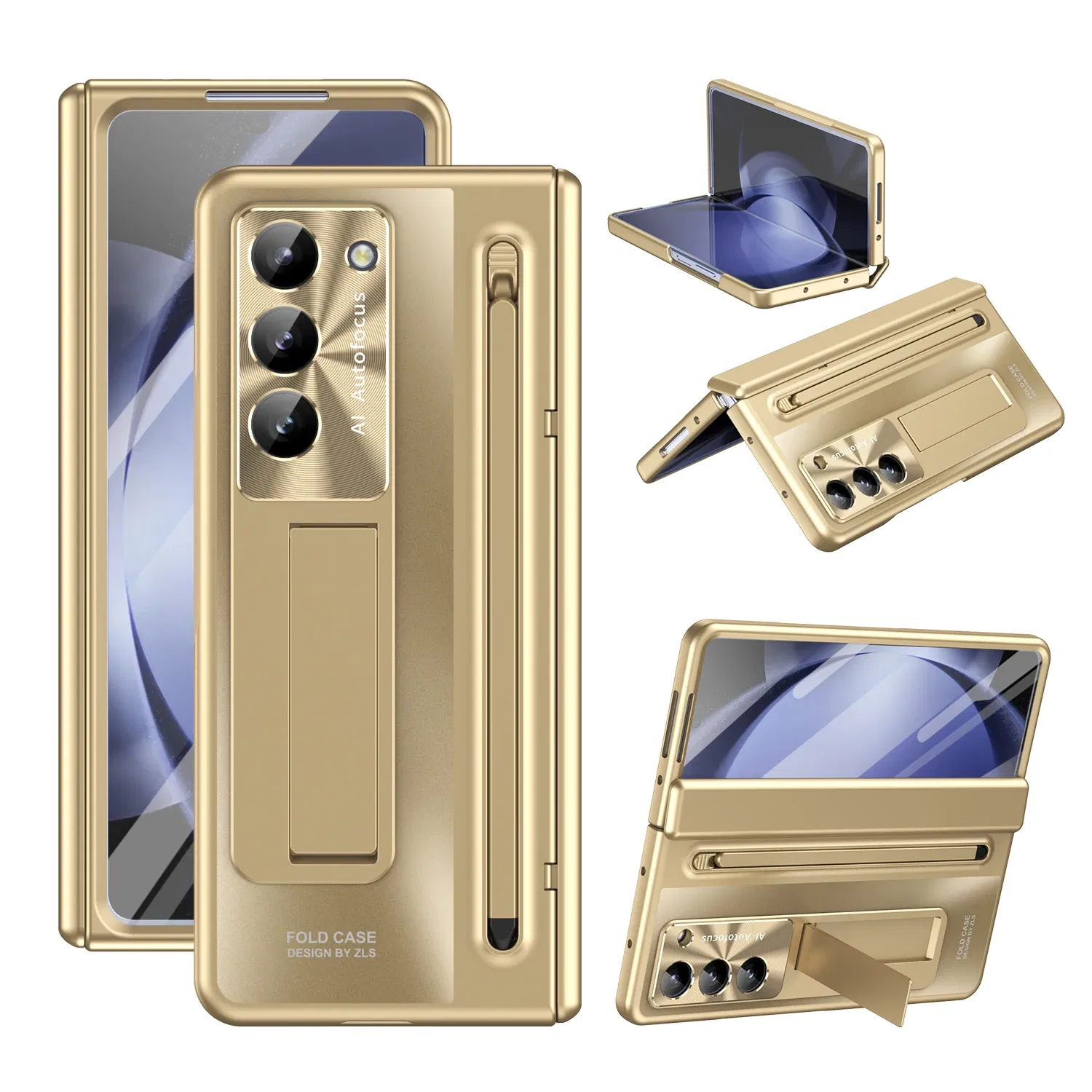 Color: Sky blue, Material: Aluminum - With Touch Pen For Samsung Galaxy Z Fold 6 5 4 Case Hinge Armor Shockproof Magnetic Kickstand 360 Full Protection Folding Cover
