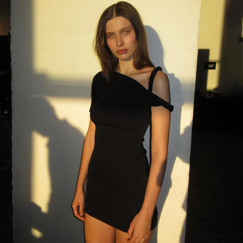 Color: Beige, Size: M - CUTENOVA Irregular Dress Women Hispter Summer Trend Hollow Knot Solid Simple Casual Stretch Streetwear Thin Midnight Bodycon