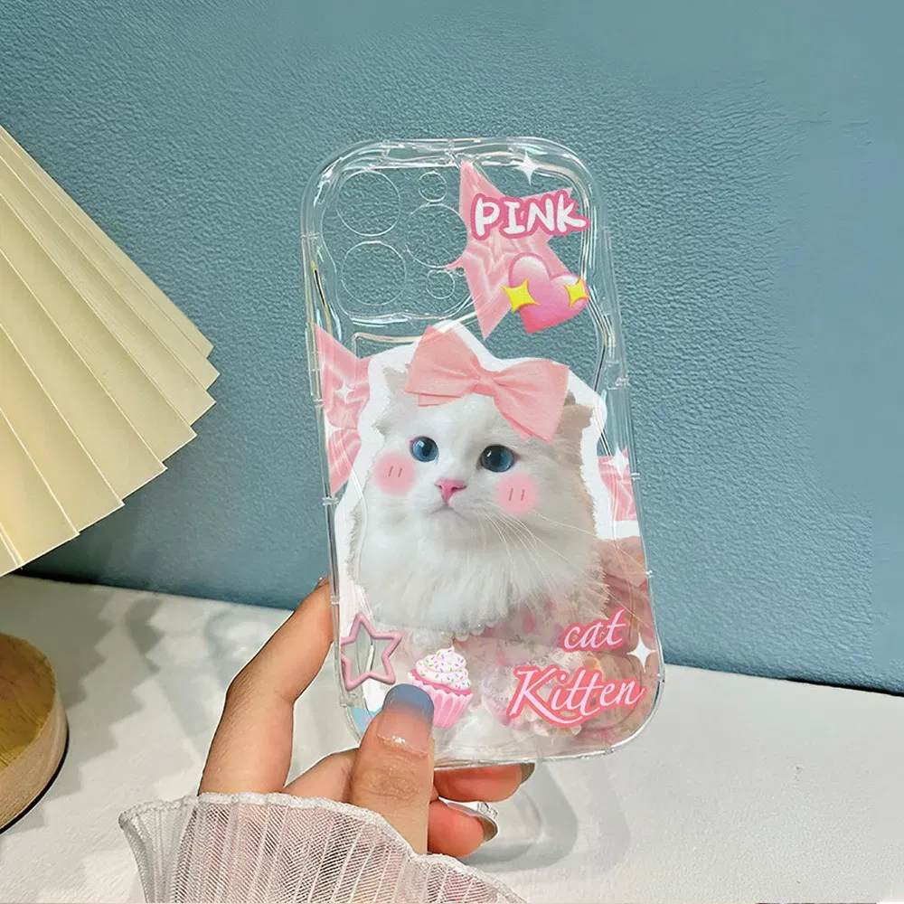 Color: black, Material: Acrylic - Cute Kitten Phone Case for iPhone 15 14 13 12 11 Pro Max XR XS X 7 8 Plus Mini SE Clear Cat Mobile Case