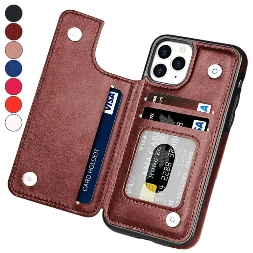 Material: artificial leather, Color: Brown - Leather Wallet Case for iPhone 15 14 13 12 11 Pro Max Mini Wallet Case XR X XS Max 8 7 6S 6 Plus SE 2022 2020 Card Holder Flip