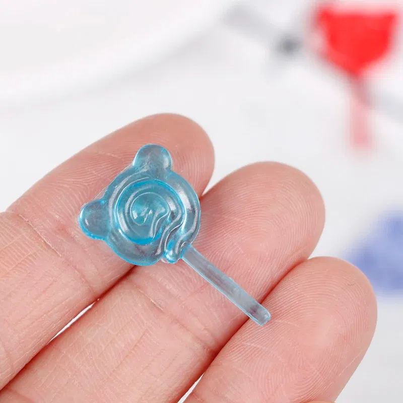 Color: Sky blue - 6Pcs 1:12 Scale Doll Accessories Bear Shape Lollipop Simulation For Dollhouse Miniature Toy Doll Mini Resin Food Kitchen Gift