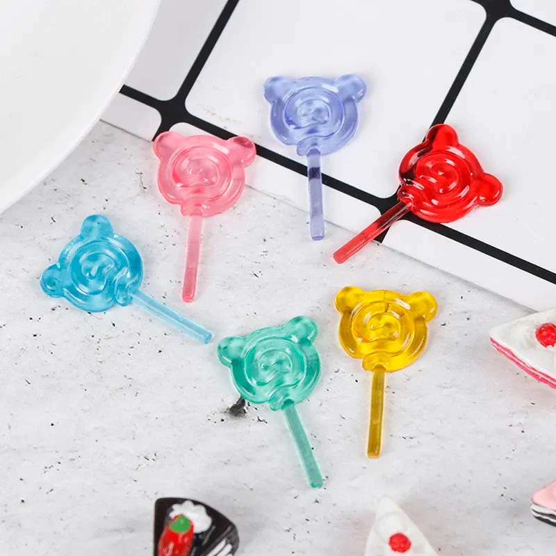 Color: Chocolate - 6Pcs 1:12 Scale Doll Accessories Bear Shape Lollipop Simulation For Dollhouse Miniature Toy Doll Mini Resin Food Kitchen Gift