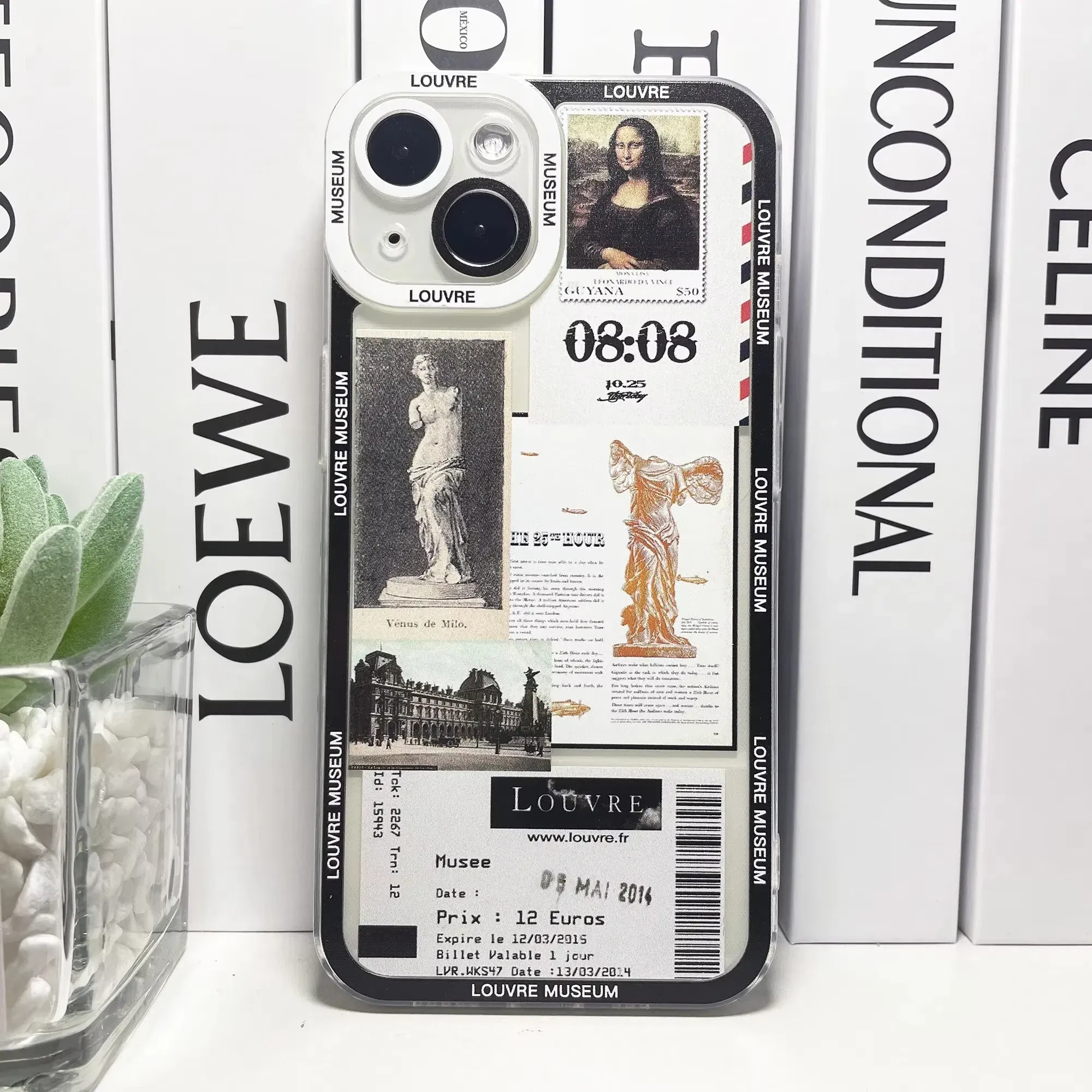 Color: Blue, Material: leather - Van Gogh David Museum Tickets Stickers Collage Art Phone Case For iPhone 14 13 12 11 Pro Max Mini XS X XR SE 7 8 Plus Soft Cover
