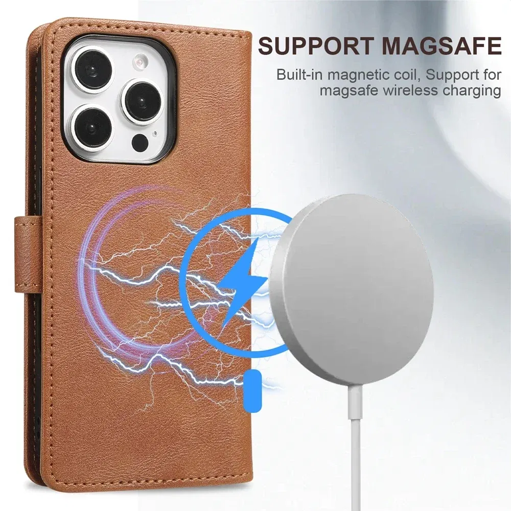 Color: black, Material: CANVAS - 2 in 1 MagSafe Wallet Case for IPhone 16 Promax 15 Plus 14 Pro Max 13 12 Iphone16 Magnetic Wireless Charging Phone Cover
