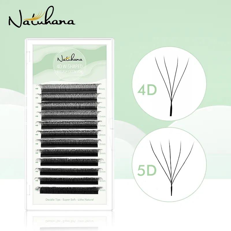 Color: Brushed Brass, Curl: C, Thickness: 0.07mm, Length: 10mm - NATUHANA W-Shaped 4D 5D Volume Eyelash Extensions Premade Volume Fans W Shape Lashes Natural Soft False Eyelashes for Makeup
