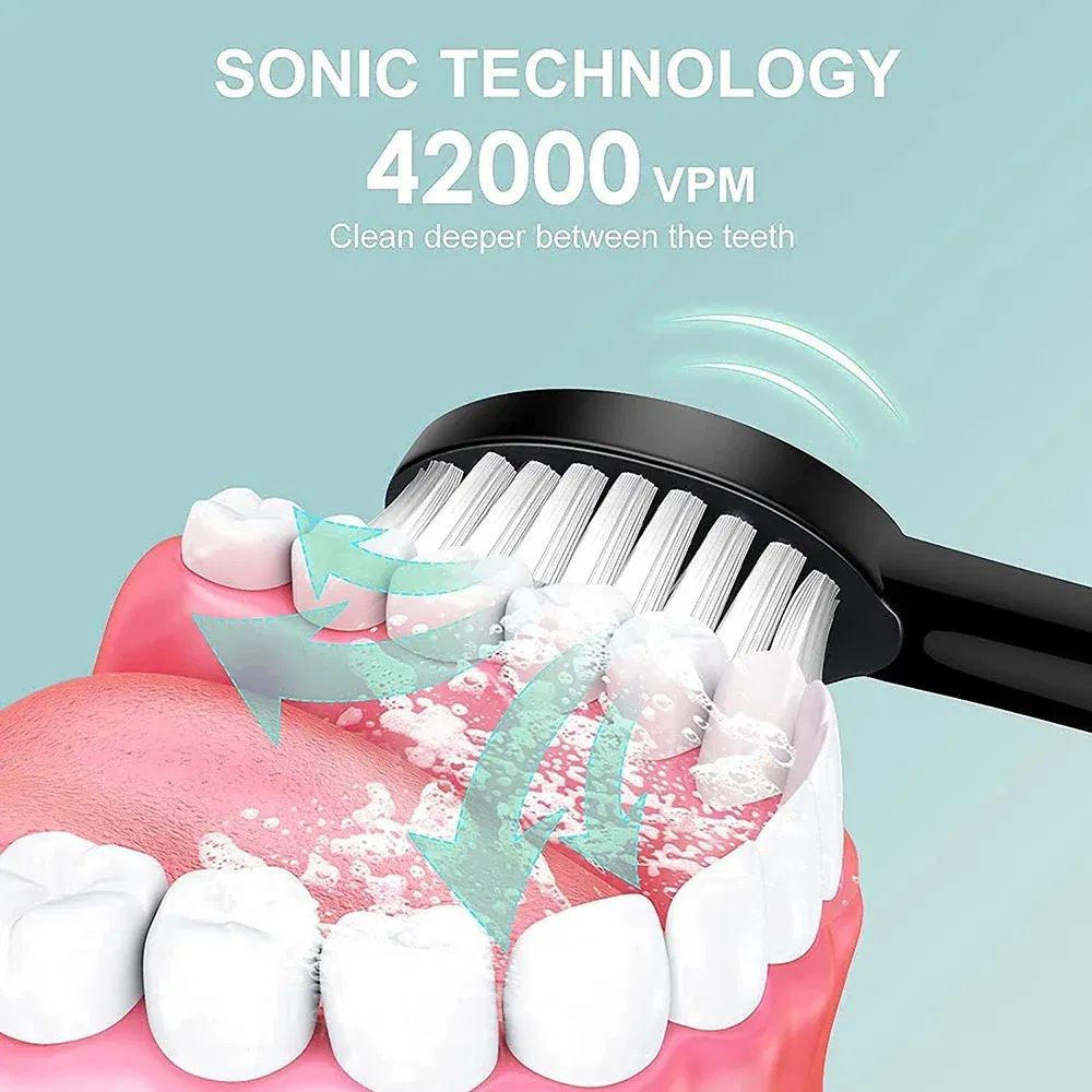 Color: green - Toothink Electric Toothbrush Smart Timing Tooth Brush Rechargeable Teeth Clean Whitening Sonic Toothbrush With Replacement Head