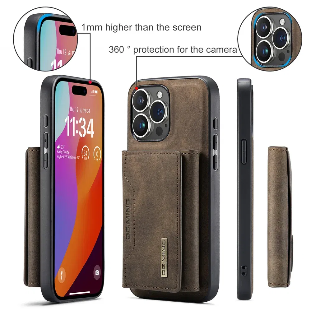 Color: Beige, Material: PU - 2 In 1 Case For iPhone 16 15 14 13 12 11 Pro Max Plus XS Max XR 8 Plus SE 2022 Wallet Magnetic Leather Card Holder Pocket Cover