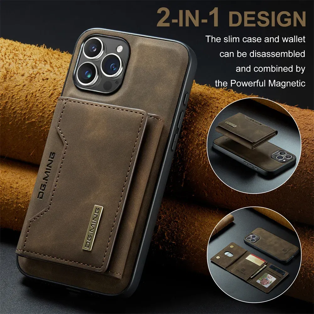 Color: Beige, Material: PU - 2 In 1 Case For iPhone 16 15 14 13 12 11 Pro Max Plus XS Max XR 8 Plus SE 2022 Wallet Magnetic Leather Card Holder Pocket Cover