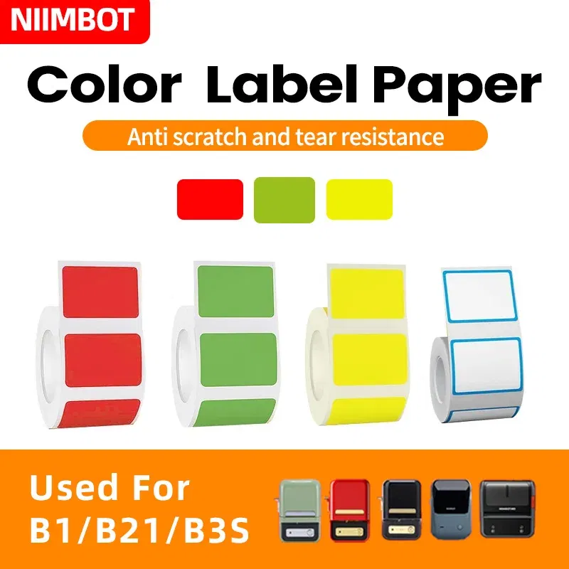 Color: Blue - NIIMBOT B21/B203/B3S label machine printing paper color label waterproof, oil resistant, tear resistant label