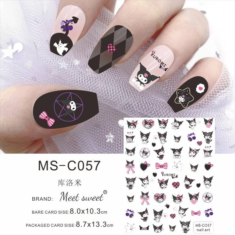 Color: WHITE - 1PCS 3D Cute Chulomi Melody Hello Kitty Cartoon Stickers For Nails Nail Accessories Mickey Mouse Barbie Princess Nail Stickers