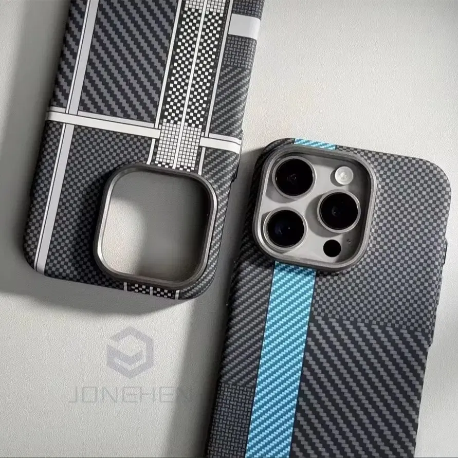 Color: Blue, Material: Denim - Luxury Alloy Lens Personalized Pixel 3D Relief Carbon Fibre Pattern Case For iPhone 13 14 15 16 Pro Max Slim Cover For Magsafe