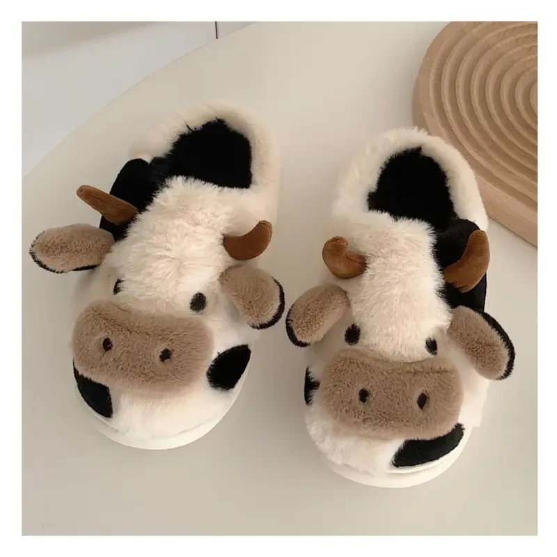 Womens Ultra-Soft Cow Print Fuzzy Slippers