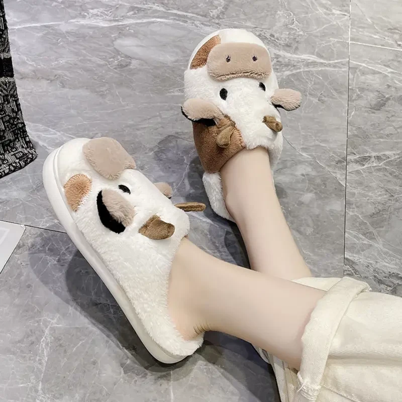 Womens Ultra-Soft Cow Print Fuzzy Slippers