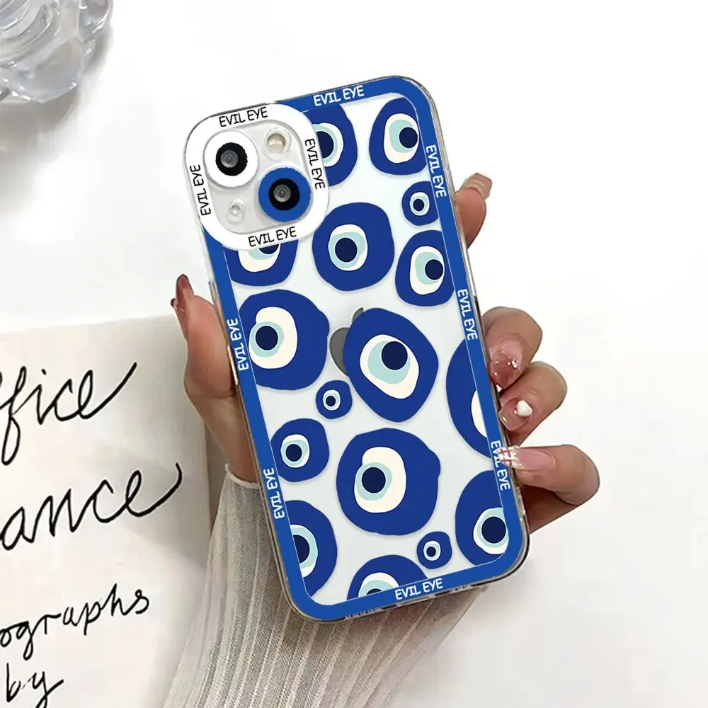 Color: Brown, Material: leather - Blue Evil Eye Phone Case For Samsung Galaxy S10 S20 S21 S22 S23 S24 FE Plus Ultra Note 20 Transparent TPU Case