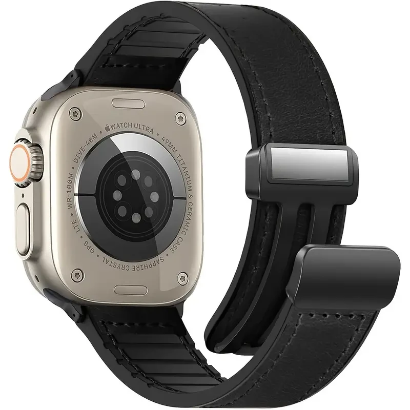 Premium Silicone & Leather Apple Watch Band