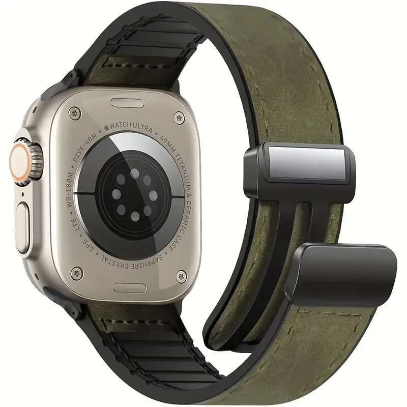 Premium Silicone & Leather Apple Watch Band