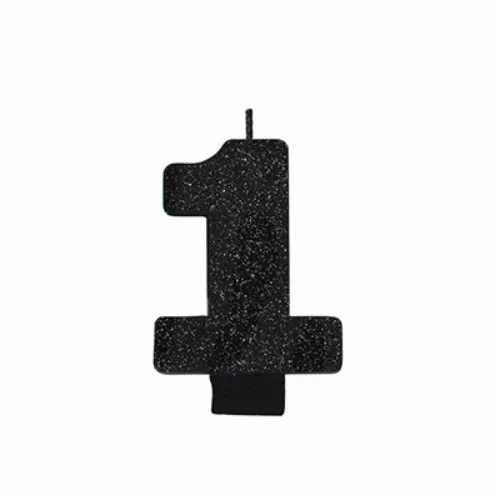 Candle Number One Black Sparkle Glittered