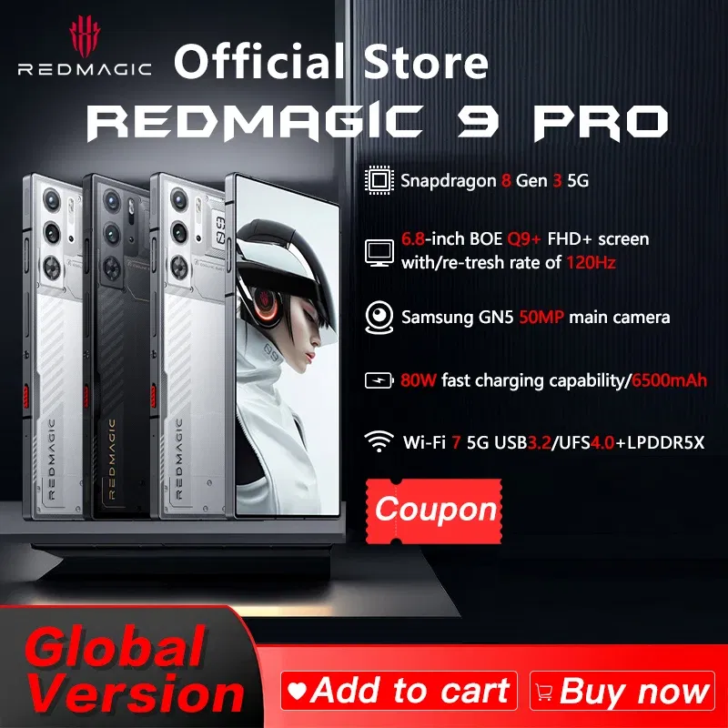 Color: WHITE, Ships From: CHINA, Bundle: Bundle 4 - Original Global Version RedMagic 9 Pro 5G Phone 6.8" Q9+ Full Flat FHD+ Gaming Phone Snapdragon 8 Gen 3 6500mAh 50MP NFC