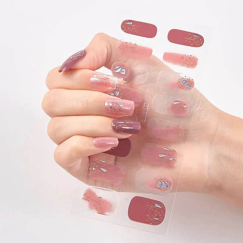 Color: Dark Grey - 16 Tips/Sheet Patterned Nails With Creative Nail Polish Nail Art Stickers 2020 Temporary Tattoos Kids Full Cover Nail Stickers