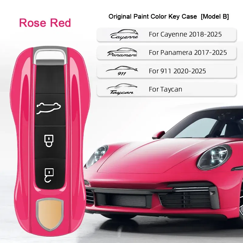 Color Name: Red - For Porsche Cayenne 9ya 9yb Panamera 971 911 Targe Taycan Macan 95b Cayman 718 Boxster 2014-2025 Car Remote Smart Key Case Cover