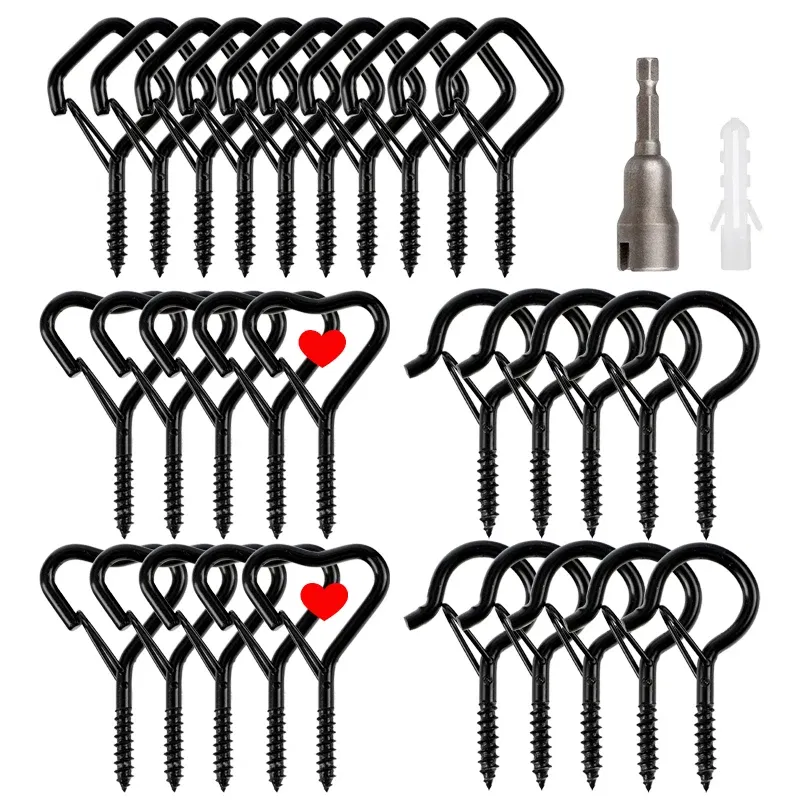 Color: Red - 12/20PCS Q-Hanger Screw Black Hooks Ceiling Hooks with Safety Buckle for Plant and Christmas Outdoor String Lights Hooks