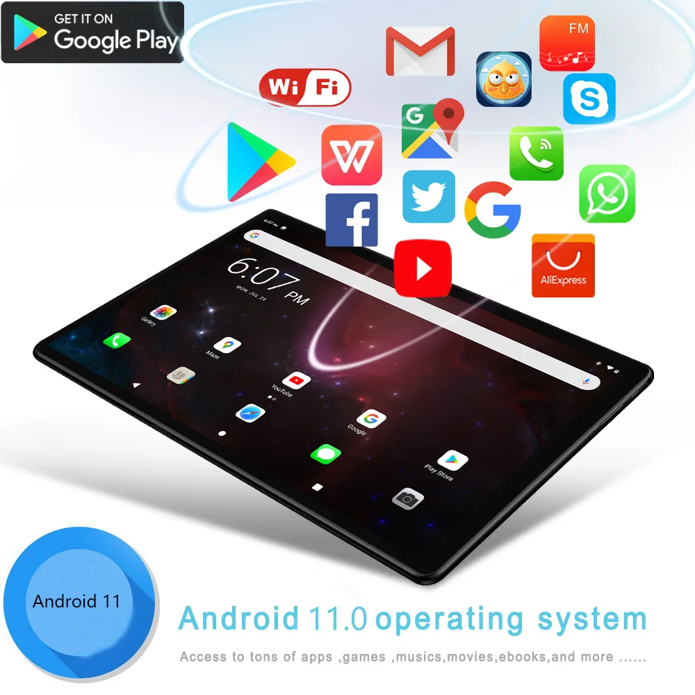 Color: Blue, Bundle: Bundle 1 - New 10.1 Inch Android Tablet Pc Google Play Dual Cameras Octa Core Dual SIM Phone Call Tablets Bluetooth Wifi 4GB RAM 64GB ROM