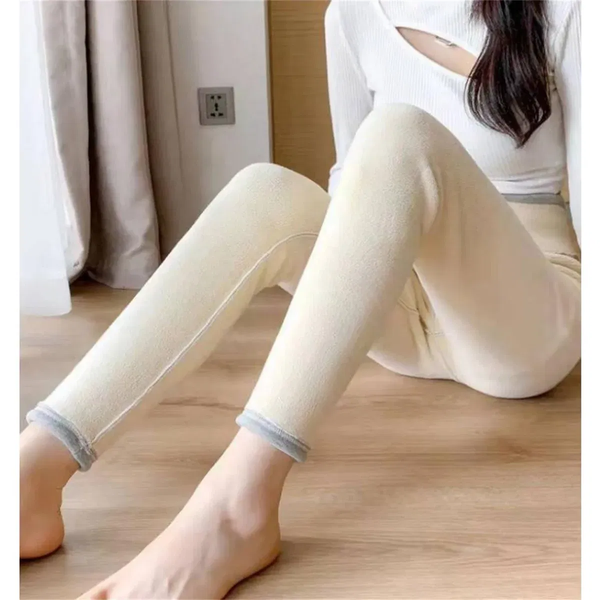 Color: black, Size: XL - Winter Women Leggings Solid Warm Leggings Thicken Lambwool Hight Waist Fleece Keep Butt Lift High Stretchy Walking Pants Pocket