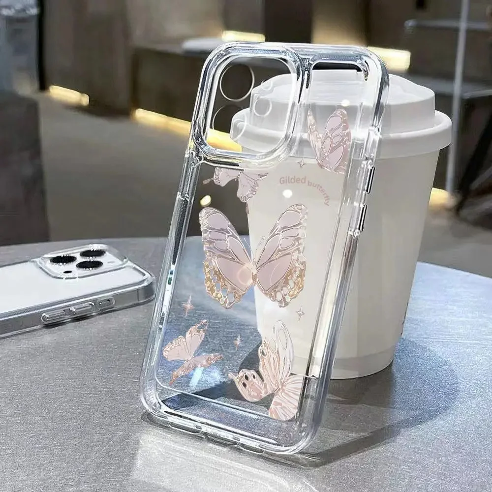Color: Beige, Material: ABS - Simple Space Transparent Anti-fall Phone Case For iPhone 15 11 14 13 12 Pro Max Plus Silicone Protect Flower Butterfly Cover