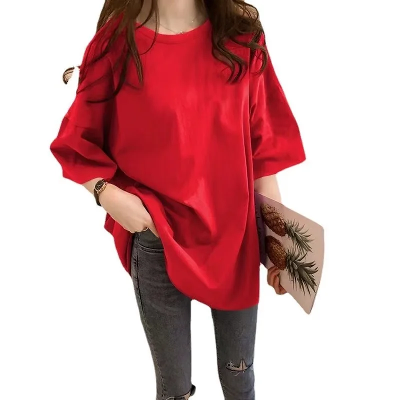 Color: PURPLE, Size: L - Women's T solid color mid sleeved casual trend personality