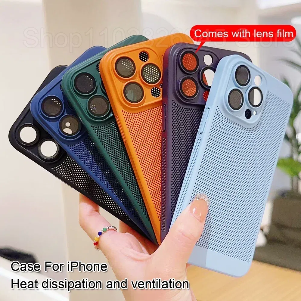 Color: Khaki, Compatible-Phone Models: For iPhone 14 Plus, Ships From: CHINA - Breathable Heat Dissipation Cooling Case For iPhone 16 Pro Max 15 14 13 12 11 PC Hard Back Cover