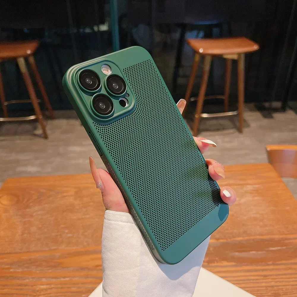 Color: Khaki, Compatible-Phone Models: For iPhone 14 Plus, Ships From: CHINA - Breathable Heat Dissipation Cooling Case For iPhone 16 Pro Max 15 14 13 12 11 PC Hard Back Cover