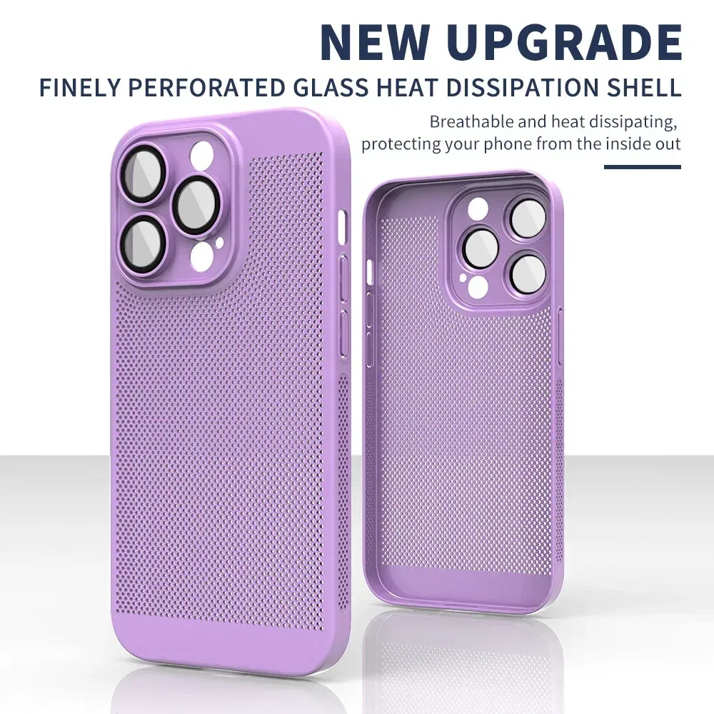 Color: Khaki, Compatible-Phone Models: For iPhone 14 Plus, Ships From: CHINA - Breathable Heat Dissipation Cooling Case For iPhone 16 Pro Max 15 14 13 12 11 PC Hard Back Cover