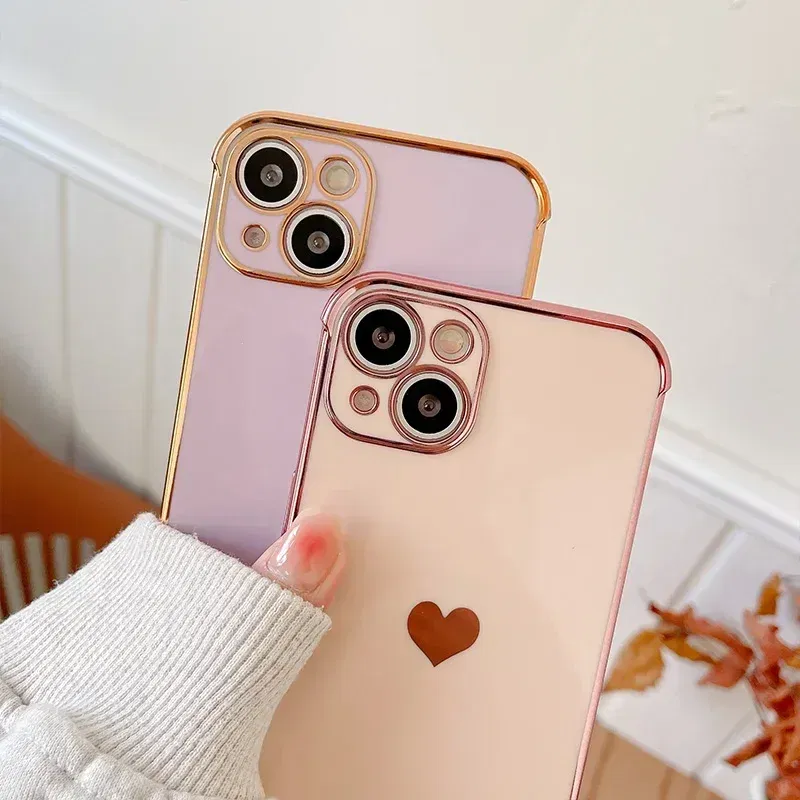 Color: Blue, Compatible-Phone Models: For iPhone XS Max, Ships From: CN - Electroplating Side Love Heart Phone Case For IPhone 16 15 14 13 12 11 Pro Max XR 8 Plus SE2/SE3 Shockproof Back Cover