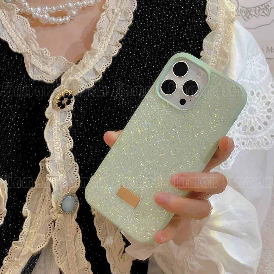 Color: Pink, Material: Cotton Fabric - Bling Glitter Phone Case For iPhone 16 15 14 13 12 Pro Max 11 Vogue Protective Soft Diamond Cover Coque Funda