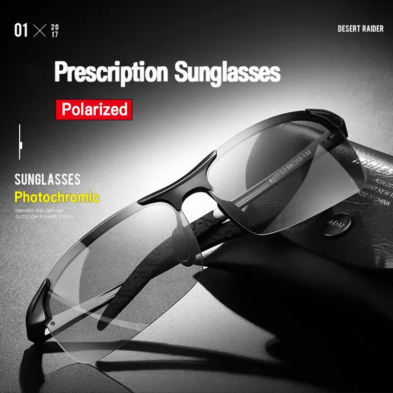 Lenses Color: Red, Frame Color: MULTI - Myopia Photochromic Sunglasses Diopter Polarized Driving Goggle Men Chameleon Change Color transition Prescription Sun Glasses