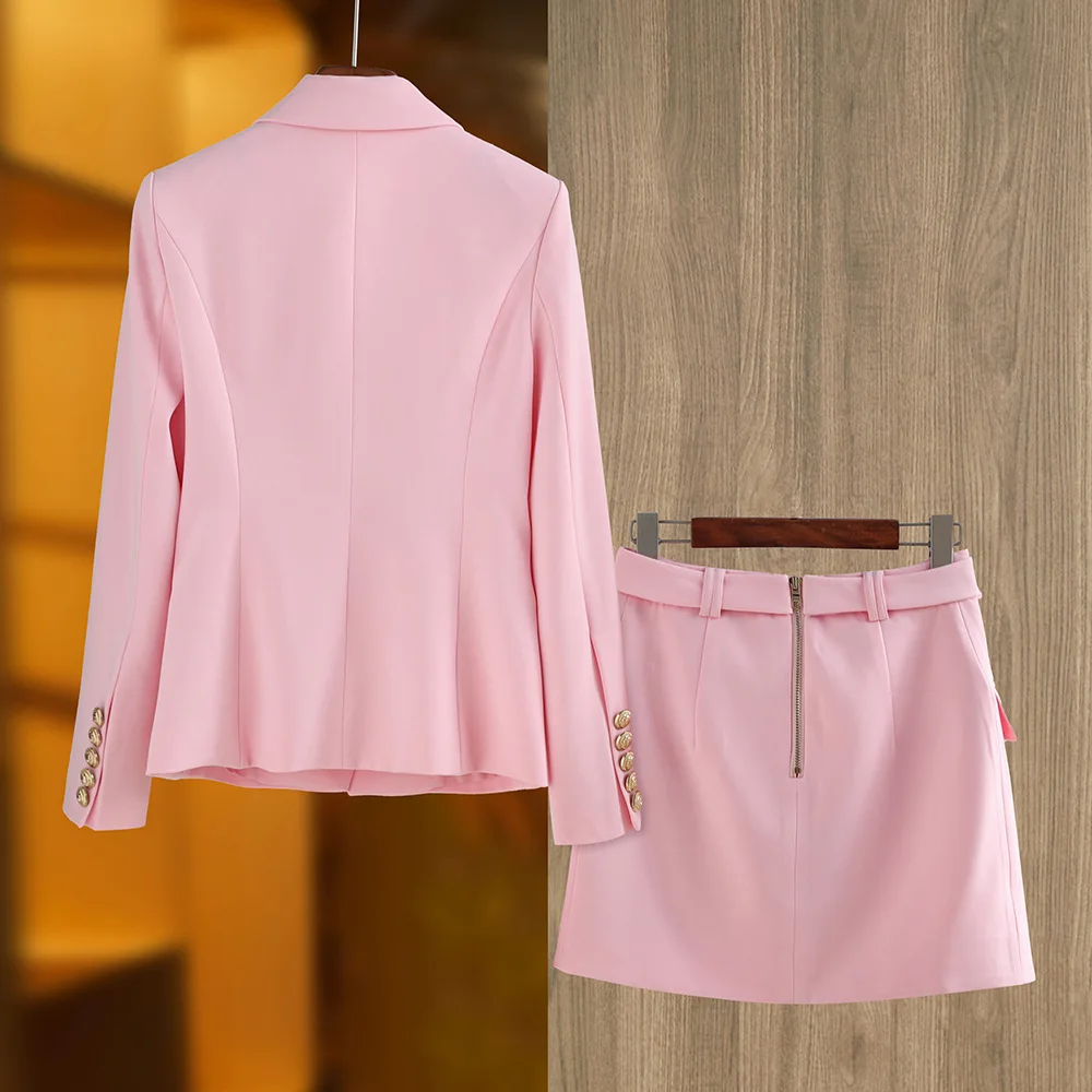 Color: WHITE, Size: M, Ships From: CN - New Arrival Elegant Style Lady Office Work Suit Double-breasted Long Sleeve Fitted Blazer A-line Pencil Mini Skirt Women 2Pcs