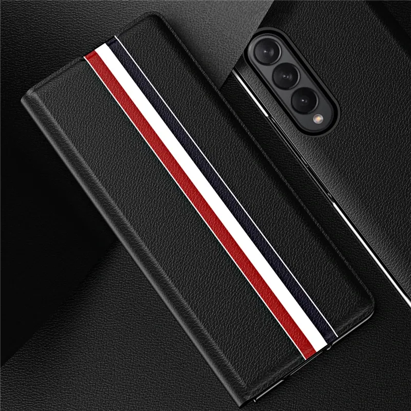 Color: Red, Material: CANVAS - Leather Wallet Function Case for Samsung Galaxy Z Fold 6 5 3 2 fold6 fold5 Fold4 Fold 4 5G Fold3 Fold2 Full Protection Bag Cover