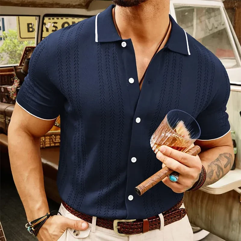Short-sleeved Polo Shirt Summer Button Lapel