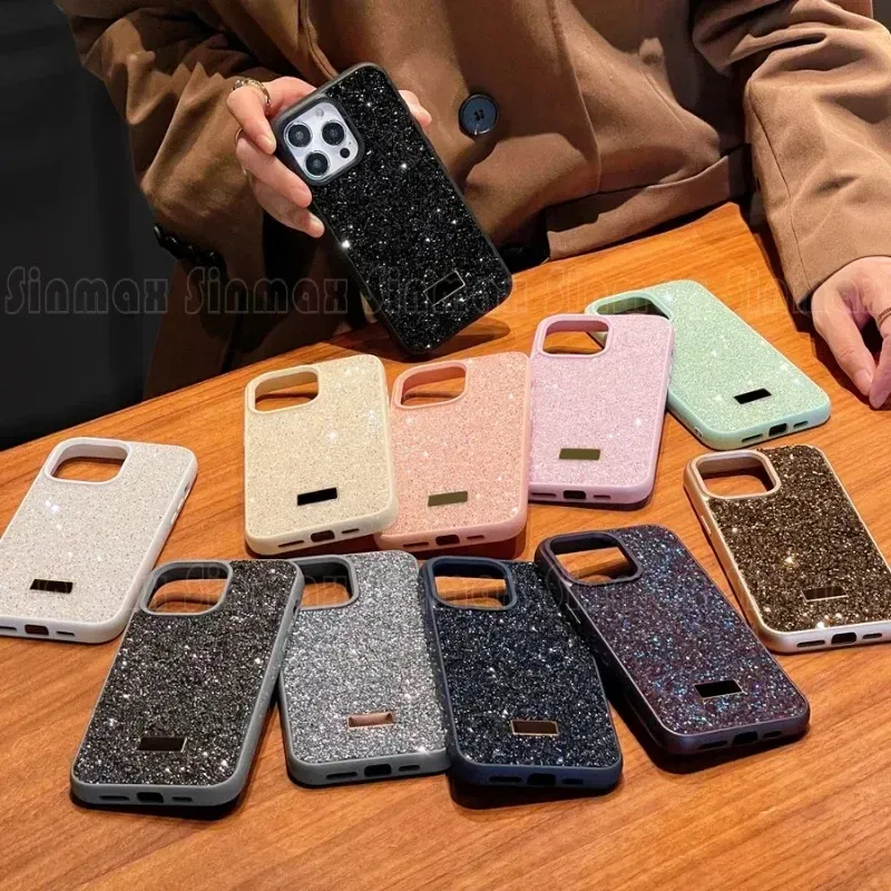 Color: black, Material: Nylon - Luxury Glitter Designed Shell For iPhone 16 15 Pro Max 14 13 12 Luxurious Bling Sparkling Rhinestone Diamond Jewels Cover Case