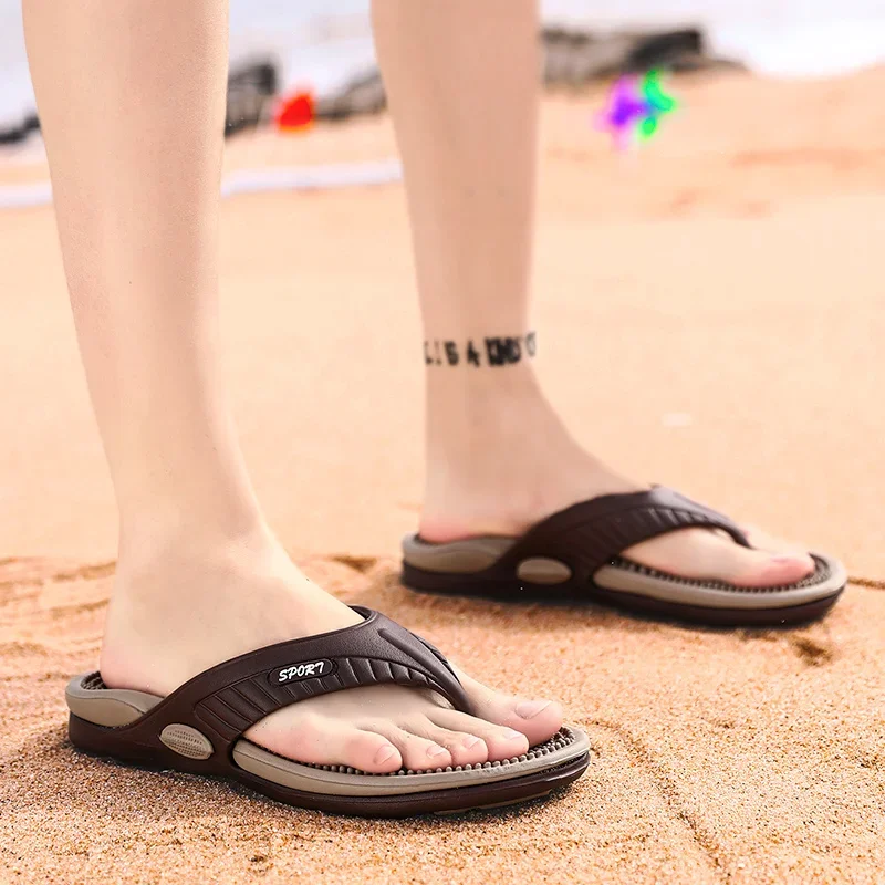 Color: Red, Shoe Size: 42 - Massage Flip Flops for Men Summer Breathable Beach Shoes Sandals Men Luxury Flip Flops Breathable Plus Big Size Men Slippers 46