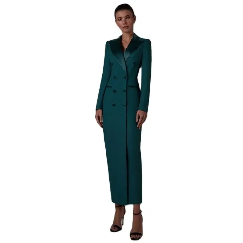 Color: Turquoise, Size: M - Women's Suit Long Jacket One Piece Blazer Double Breasted Formal Tuxedo Party Dress кос?‚юм ?¶?µнский