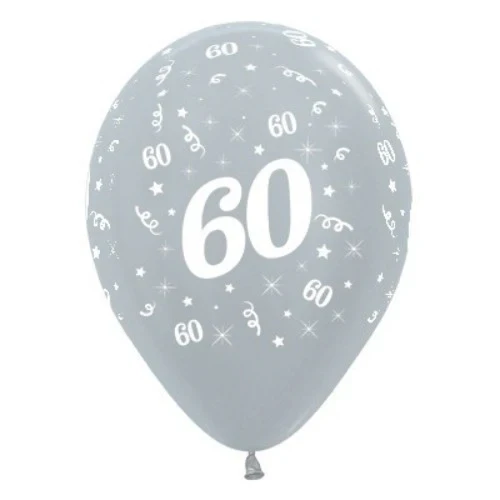 Balloons Age 60 Silver Metallic  - Pack of 6