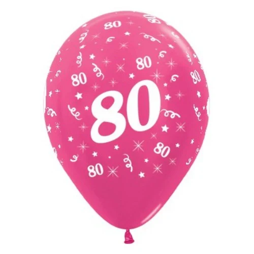 Balloons Age 80 Fuchsia Metallic  - Pack of 6